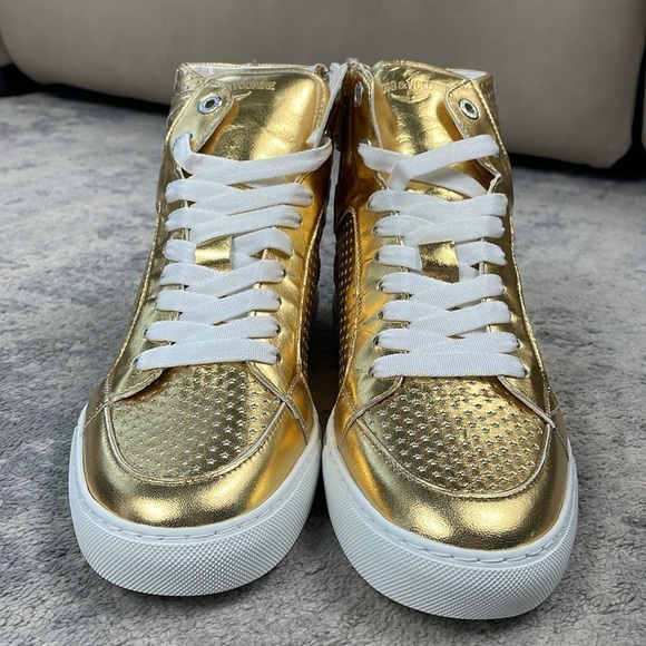 NIB Zadig & Voltaire High Flash Vintage Metal Perforated Stars Sneakers Gold 41 - Picture 11 of 16